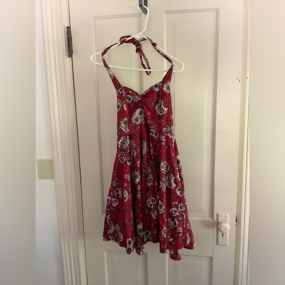 Hell Bunny Vixen Jasmin Sugar Skull Fit and Flare Dress Sz S/M Rockabilly